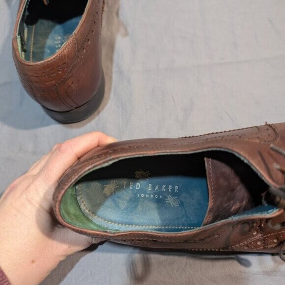 Ted Baker London Vineey Burgundy Derby Wingtip Men Oxford Leather Shoes Size 10 - Picture 6 of 11